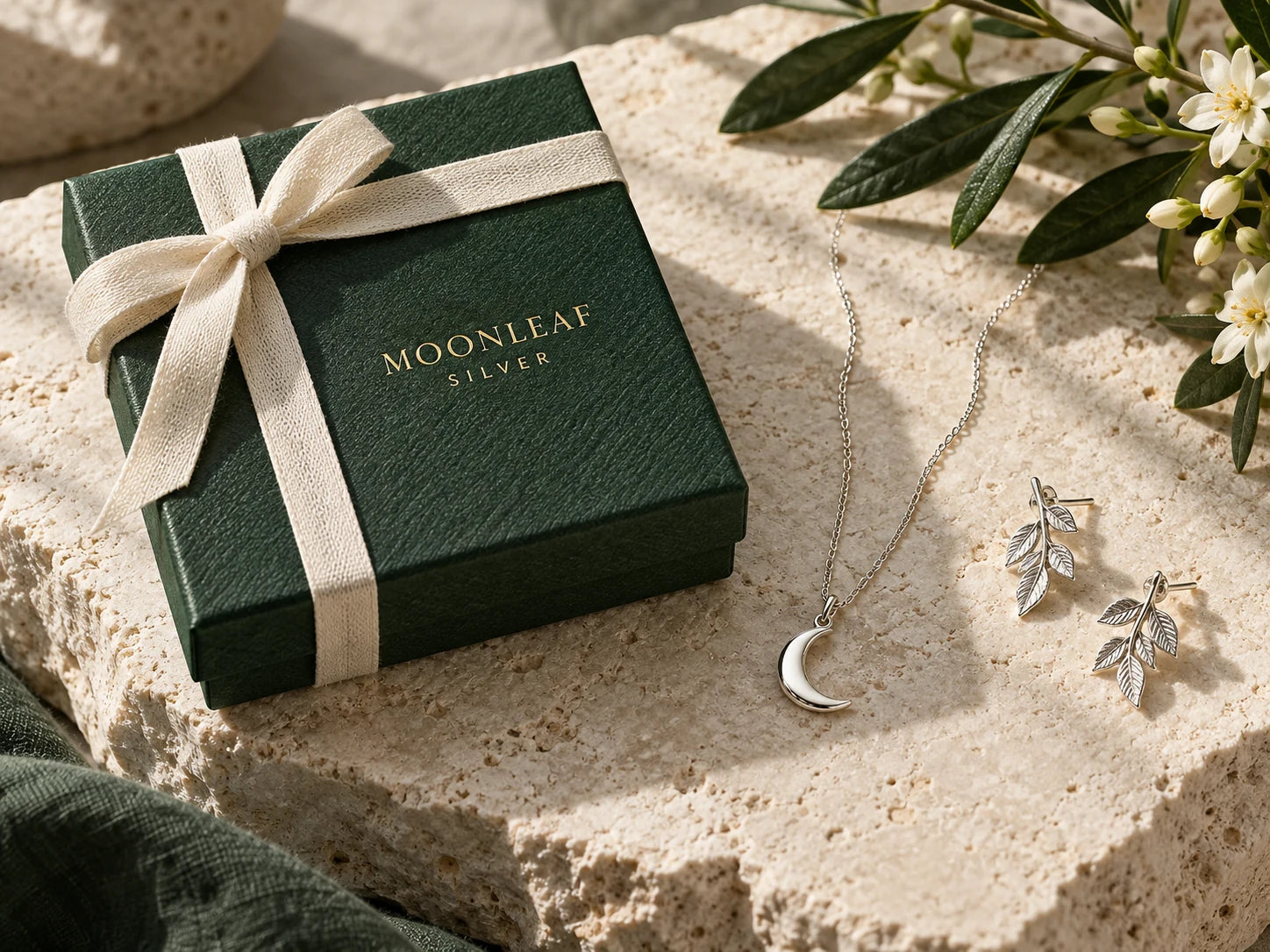 Moonleaf gift box with silver jewellery