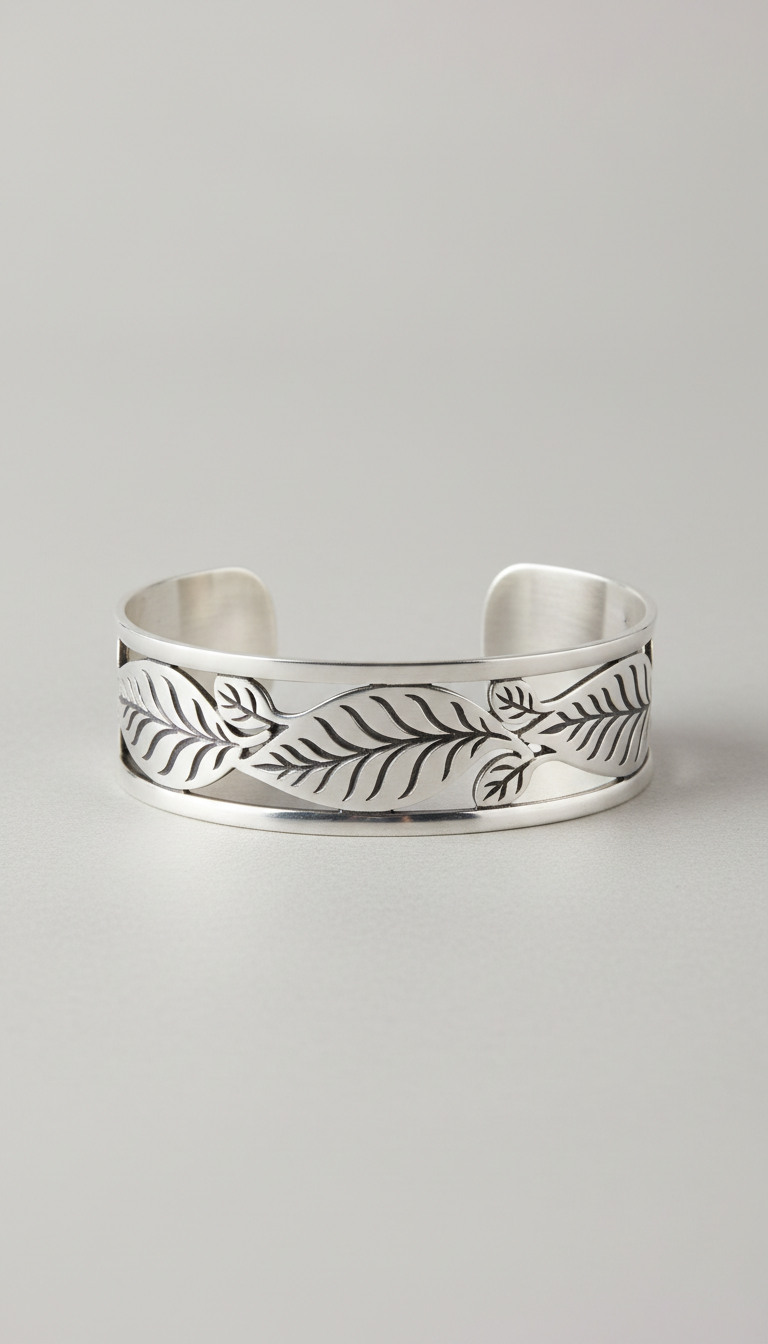 Moonleaf Motif Cuff Bracelet in Sterling Silver